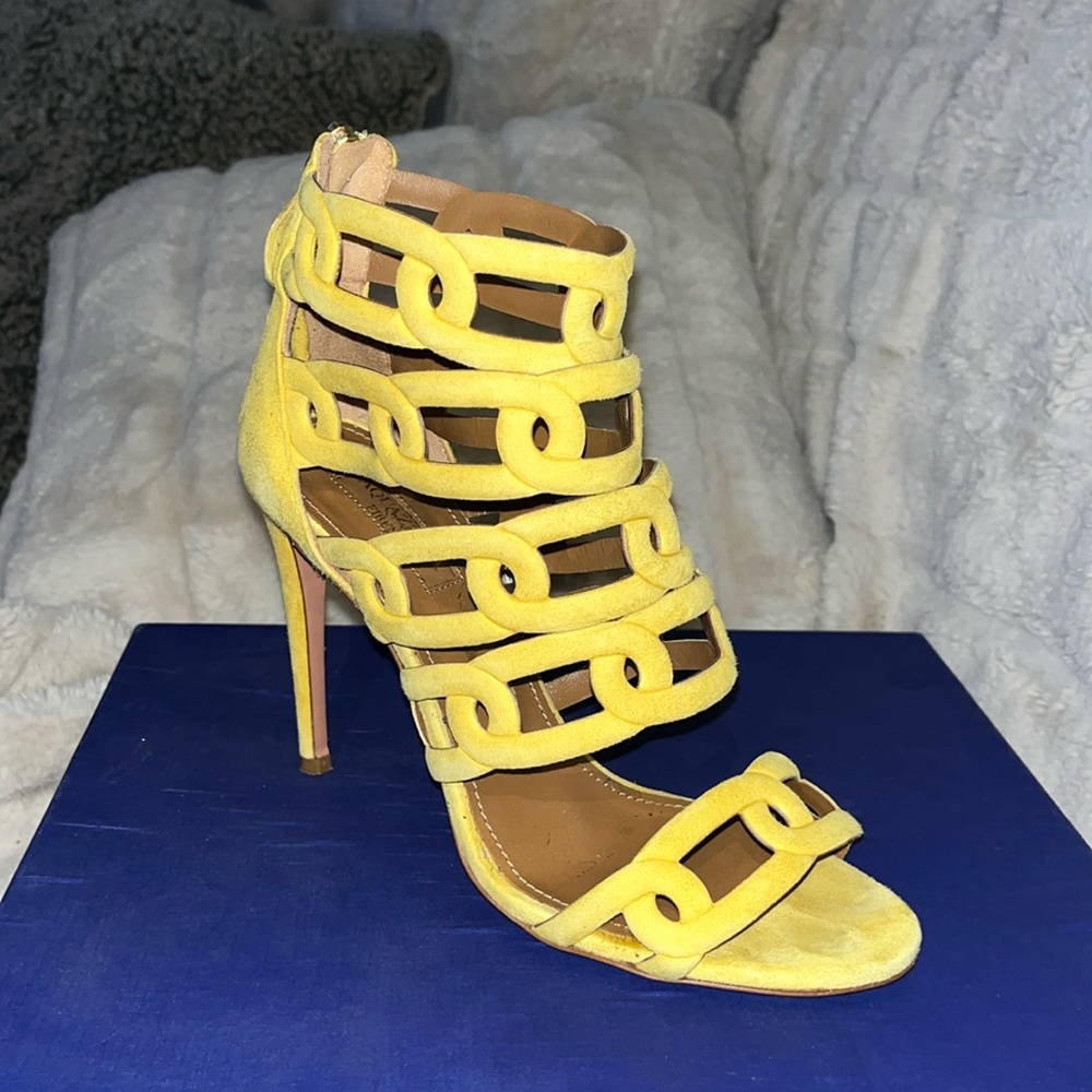 Aquazzura Yellow Italian suede heels size 38 / 7 women’s with box dustbag